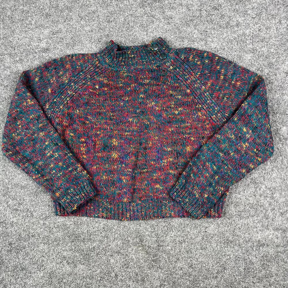 Vintage Sweater Womens Size M Multicolor Knit Mock Neck Cozy Retro Speckled